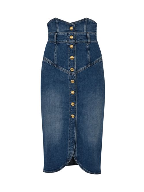 Gonna a vita alta in denim con bottoni gioiello Elisabetta Franchi | GJ41I61E2139